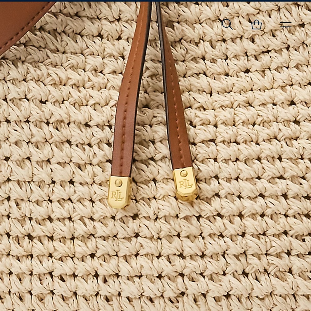 🍷☀️Ralph Lauren Crochet-Straw Debby Drawstring Bag - Picture 5 of 13